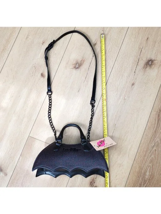 Luv Betsey Johnson Sparkle Bat Crossbody Black Bag Goth Witch Costume Halloween - Picture 7 of 12